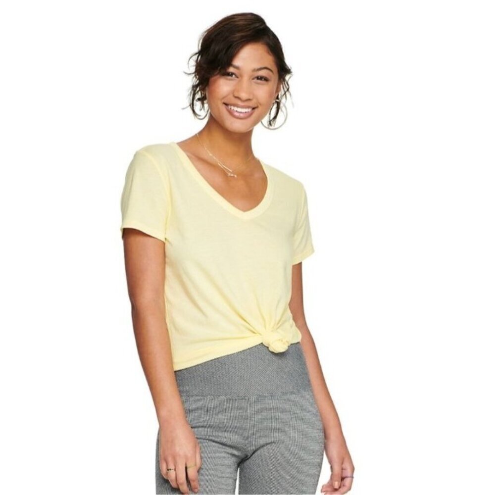 So Womens Yellow 'Favorite V-Neck' Short‎ Sleeve Tee XS